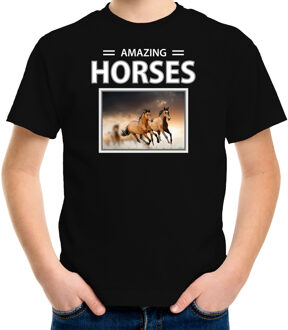 Bellatio Decorations Dieren foto t-shirt Bruin paard - zwart - kinderen - amazing horses - cadeau shirt Bruine paarden liefhebber L (146-152)