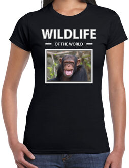 Bellatio Decorations Dieren foto t-shirt Chimpansee aap - zwart - dames - wildlife of the world - cadeau shirt Apen liefhebber 2XL