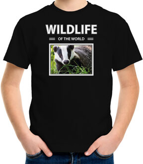 Bellatio Decorations Dieren foto t-shirt Das - zwart - kinderen - wildlife of the world - cadeau shirt Dassen liefhebber L (146-152)