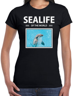 Bellatio Decorations Dieren foto t-shirt Dolfijn - zwart - dames - sealife of the world - cadeau shirt Dolfijnen liefhebber 2XL