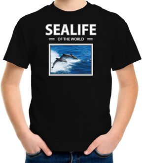 Bellatio Decorations Dieren foto t-shirt Dolfijn - zwart - kinderen - sealife of the world - cadeau shirt Dolfijnen liefhebber L (146-152)