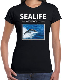 Bellatio Decorations Dieren foto t-shirt Dolfijnen - zwart - dames - sealife of the world - cadeau shirt Dolfijnen liefhebber 2XL