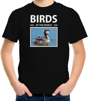 Bellatio Decorations Dieren foto t-shirt Fuut vogel - zwart - kinderen - birds of the world - cadeau shirt vogel liefhebber L (146-152)