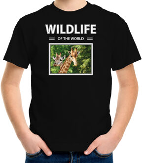 Bellatio Decorations Dieren foto t-shirt Giraf - zwart - kinderen - wildlife of the world - cadeau shirt Giraffen liefhebber L (146-152)