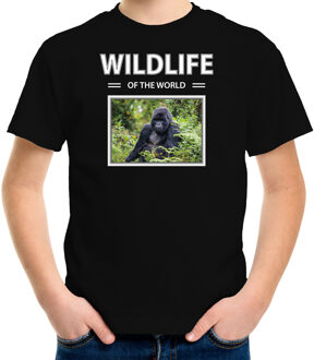 Bellatio Decorations Dieren foto t-shirt Gorilla aap - zwart - kinderen - wildlife of the world - cadeau shirt Gorillas liefhebber L (146-152)