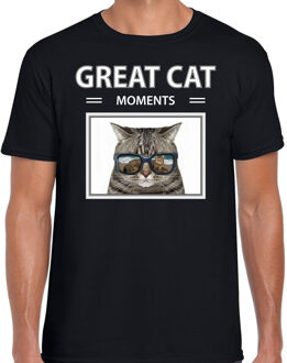 Bellatio Decorations Dieren foto t-shirt grijze kat - zwart - heren - great cat moments - cadeau shirt katten liefhebber 2XL