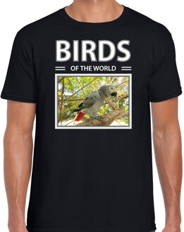 Bellatio Decorations Dieren foto t-shirt Grijze roodstaart papegaai - zwart - heren - birds of the world - cadeau shirt Papegaaien liefhebber 2XL