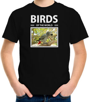 Bellatio Decorations Dieren foto t-shirt Grijze roodstaart papegaai - zwart - kinderen - birds of the world - cadeau shirt vogel liefhebber L (146-152)