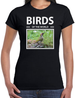 Bellatio Decorations Dieren foto t-shirt Groene specht - zwart - dames - birds of the world - cadeau shirt Spechten liefhebber 2XL