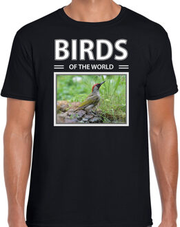 Bellatio Decorations Dieren foto t-shirt Groene specht - zwart - heren - birds of the world - cadeau shirt Spechten liefhebber 2XL