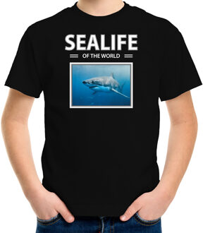 Bellatio Decorations Dieren foto t-shirt Haai - zwart - kinderen - sealife of the world - cadeau shirt Haaien liefhebber L (146-152)