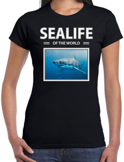 Bellatio Decorations Dieren foto t-shirt Haaien - zwart - dames - sealife of the world - cadeau shirt Haai liefhebber 2XL