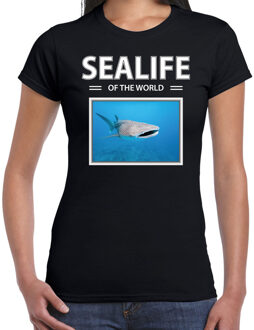 Bellatio Decorations Dieren foto t-shirt Haaien - zwart - dames - sealife of the world - cadeau shirt Tijgerhaai liefhebber 2XL