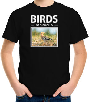 Bellatio Decorations Dieren foto t-shirt Hop vogel - zwart - kinderen - birds of the world - cadeau shirt Hop vogels liefhebber L (146-152)