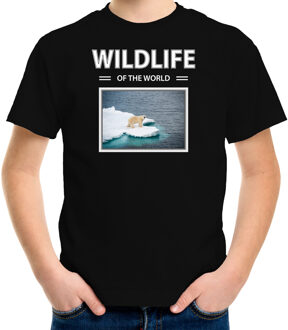 Bellatio Decorations Dieren foto t-shirt IJsbeer - zwart - kinderen - wildlife of the world - cadeau shirt IJsberen liefhebber L (146-152)