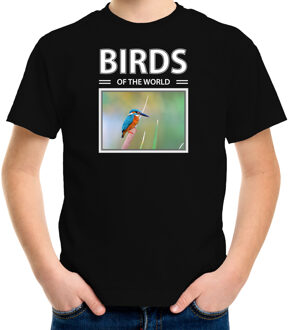 Bellatio Decorations Dieren foto t-shirt IJsvogel - zwart - kinderen - birds of the world - cadeau shirt vogel liefhebber L (146-152)