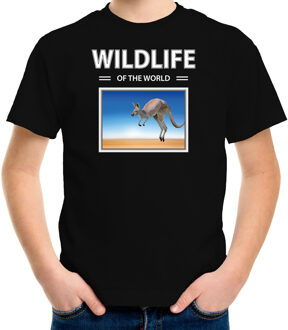 Bellatio Decorations Dieren foto t-shirt Kangaroe - zwart - kinderen - wildlife of the world - cadeau shirt Kangaroes liefhebber L (146-152)