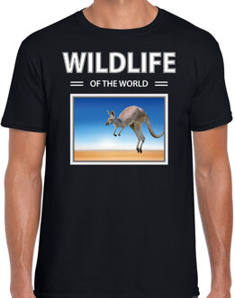 Bellatio Decorations Dieren foto t-shirt kangoeroe - zwart - heren - wildlife of the world - cadeau shirt kangoeroes liefhebber 2XL