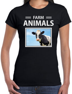 Bellatio Decorations Dieren foto t-shirt Koe - zwart - dames - farm animals - cadeau shirt Koeien liefhebber 2XL