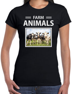 Bellatio Decorations Dieren foto t-shirt Koe - zwart - dames - farm animals - cadeau shirt Kudde koeien liefhebber 2XL