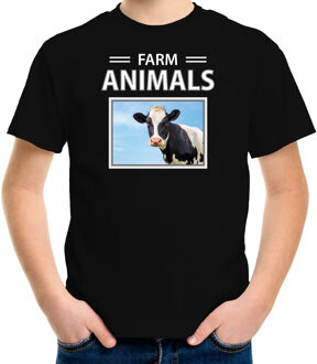 Bellatio Decorations Dieren foto t-shirt Koe - zwart - kinderen - farm animals - cadeau shirt Koeien liefhebber L (146-152)