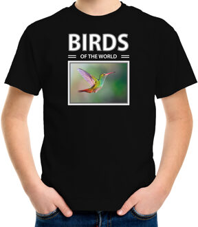 Bellatio Decorations Dieren foto t-shirt Kolibrie vogel - zwart - kinderen - birds of the world - cadeau shirt vogel liefhebber L (146-152)