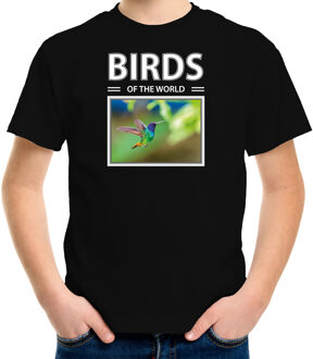 Bellatio Decorations Dieren foto t-shirt Kolibrie vogel - zwart - kinderen - birds of the world - cadeau shirt vogel liefhebber L (146-152)