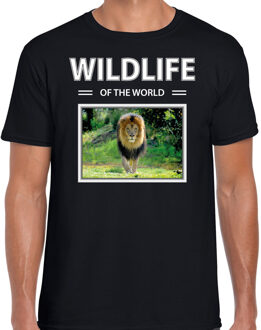 Bellatio Decorations Dieren foto t-shirt Leeuw - zwart - heren - wildlife of the world - cadeau shirt Leeuwen liefhebber 2XL