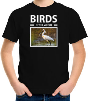 Bellatio Decorations Dieren foto t-shirt Lepelaar vogel - zwart - kinderen - birds of the world - cadeau shirt vogel liefhebber L (146-152)