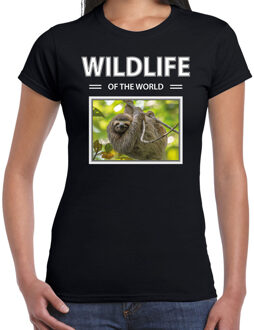 Bellatio Decorations Dieren foto t-shirt Luiaard - zwart - dames - wildlife of the world - cadeau shirt Luiaarden liefhebber 2XL