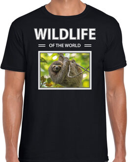 Bellatio Decorations Dieren foto t-shirt Luiaard - zwart - heren - wildlife of the world - cadeau shirt Luiaarden liefhebber 2XL