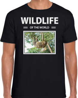 Bellatio Decorations Dieren foto t-shirt Luiaard - zwart - heren - wildlife of the world - cadeau shirt luiaarden liefhebber 2XL