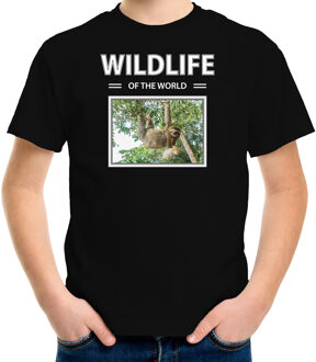 Bellatio Decorations Dieren foto t-shirt Luiaard - zwart - kinderen - wildlife of the world - cadeau shirt Luiaarden liefhebber L (146-152)