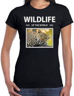 Bellatio Decorations Dieren foto t-shirt Luipaard - zwart - dames - wildlife of the world - cadeau shirt luipaarden liefhebber 2XL