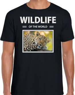 Bellatio Decorations Dieren foto t-shirt Luipaard - zwart - heren - wildlife of the world - cadeau shirt Luipaarden liefhebber 2XL