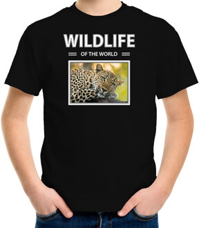 Bellatio Decorations Dieren foto t-shirt Luipaard - zwart - kinderen - wildlife of the world - cadeau shirt Luipaarden liefhebber L (146-152)