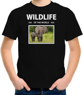 Bellatio Decorations Dieren foto t-shirt Olifant - zwart - kinderen - wildlife of the world - cadeau shirt Olifanten liefhebber L (146-152)