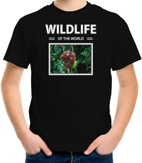 Bellatio Decorations Dieren foto t-shirt Orang oetan aap - zwart - kinderen - wildlife of the world - cadeau shirt Orang oetans liefhebber L (146-152)