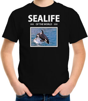 Bellatio Decorations Dieren foto t-shirt Orka - zwart - kinderen - sealife of the world - cadeau shirt Orkas liefhebber L (146-152)