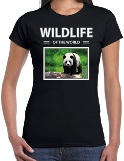 Bellatio Decorations Dieren foto t-shirt Panda - zwart - dames - wildlife of the world - cadeau shirt pandaberen liefhebber 2XL