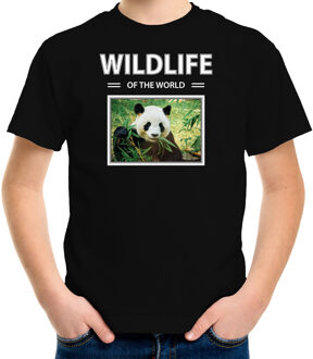 Bellatio Decorations Dieren foto t-shirt Panda - zwart - kinderen - wildlife of the world - cadeau shirt Pandas liefhebber L (146-152)