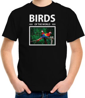 Bellatio Decorations Dieren foto t-shirt Papegaai - zwart - kinderen - birds of the world - cadeau shirt vogel liefhebber L (146-152)