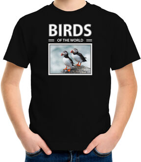 Bellatio Decorations Dieren foto t-shirt Papegaaiduiker vogel - zwart - kinderen - birds of the world - cadeau shirt vogel liefhebber L (146-152)