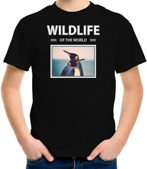 Bellatio Decorations Dieren foto t-shirt Pinguin - zwart - kinderen - wildlife of the world - cadeau shirt Pinguins liefhebber L (146-152)