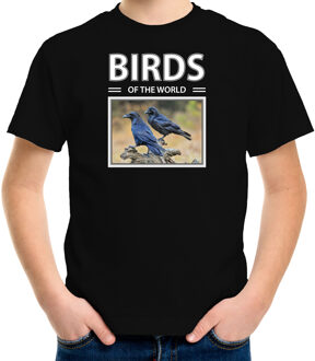 Bellatio Decorations Dieren foto t-shirt Raaf vogel - zwart - kinderen - birds of the world - cadeau shirt vogel liefhebber L (146-152)