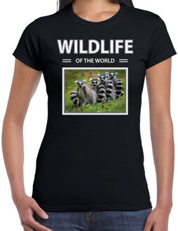 Bellatio Decorations Dieren foto t-shirt Ringstaart maki - zwart - dames - wildlife of the world - cadeau shirt apen liefhebber L