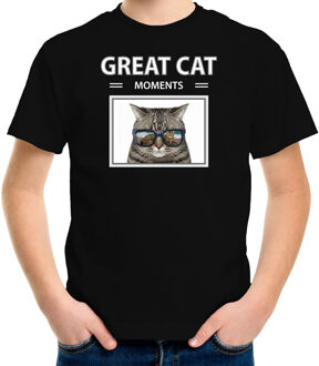 Bellatio Decorations Dieren foto t-shirt rode kat - zwart - kinderen - great cat mochildrents - cadeau shirt katten liefhebber L (146-152)