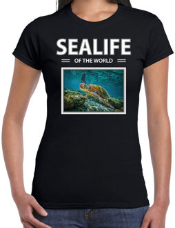 Bellatio Decorations Dieren foto t-shirt Schildpadden - zwart - dames - sealife of the world - cadeau shirt Zeeschildpad liefhebber L