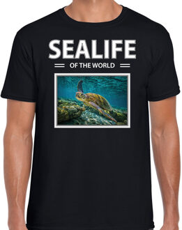 Bellatio Decorations Dieren foto t-shirt Schildpadden - zwart - heren - sealife of the world - cadeau shirt Zeeschildpad liefhebber 2XL