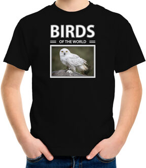 Bellatio Decorations Dieren foto t-shirt Sneeuwuil - zwart - kinderen - birds of the world - cadeau shirt uilen liefhebber L (146-152)